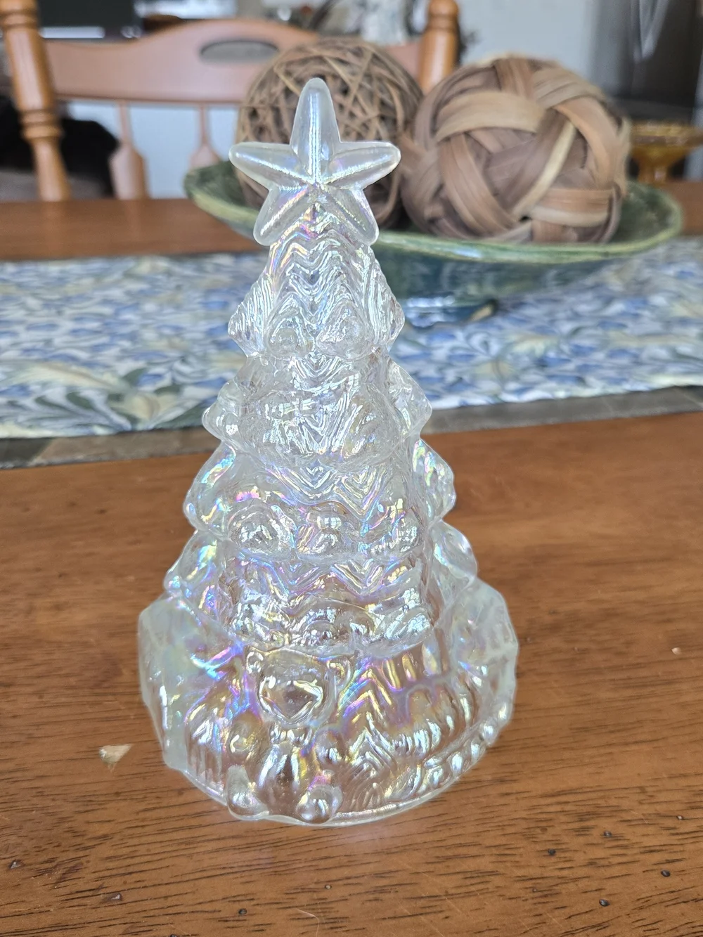 Vintage Iridescent Glass Light-Up Christmas Tree with Bear